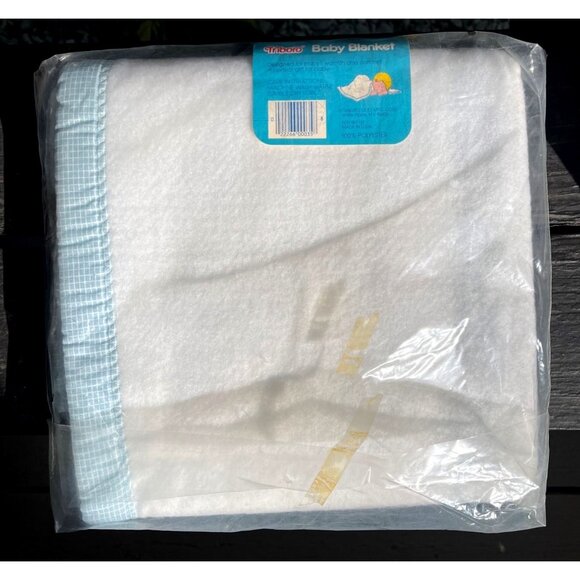 Vtg NOS Triboro Baby Receiving Blanket Blue Teddy Bear Applique Made in USA - Picture 3 of 3